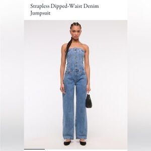 Strapless Dipped-Waist Denim Jumpsuit